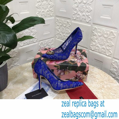 Dolce  &  Gabbana Heel 10.5cm Taormina Lace Pumps Blue with Devotion Heart 2021